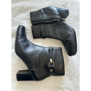 Nine West Women Boots Black Genuine Leather Ncphillipek Zipper Heel 9Wide